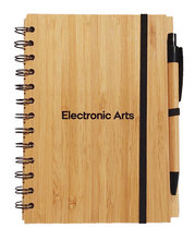 Load image into Gallery viewer, Syracuse Bamboo Cover Notebook with Pen - Wordmark EA Logo
